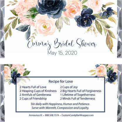 Navy Blush Bridal Shower Candy Bar Wrappers
