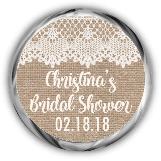 Burlap and Lace Bridal Shower Kisses Stickers