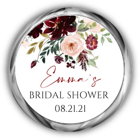 Burgundy Blush Bridal Shower Kisses Stickers