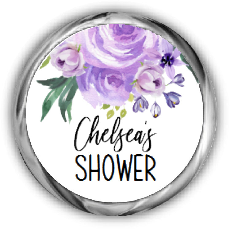 Purple Roses Bridal Shower Kisses Stickers