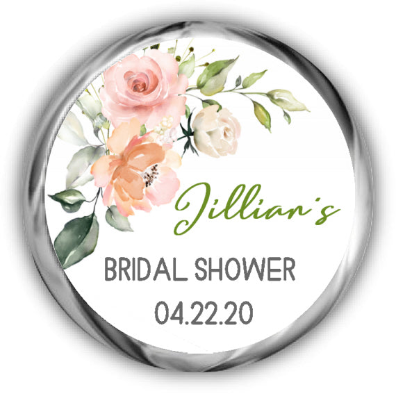 Pink Floral Personalized Bridal Shower Kisses Stickers