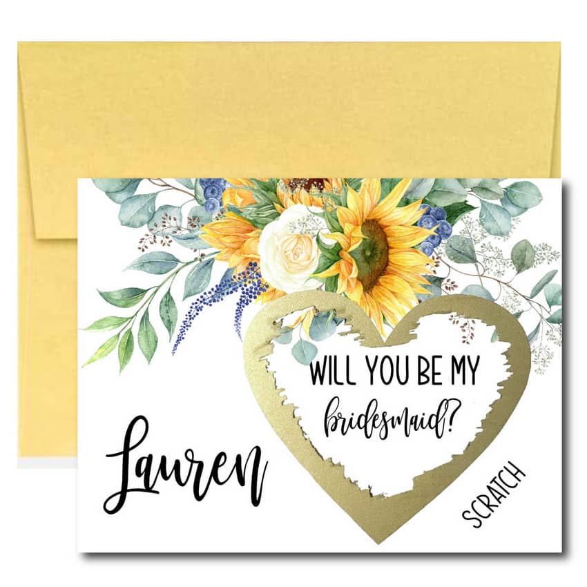 Sunflower Bridesmaid Proposal Scratch Card