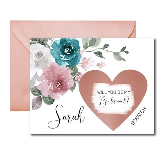 Teal Dusty Rose Bridesmaid Proposal Cards
