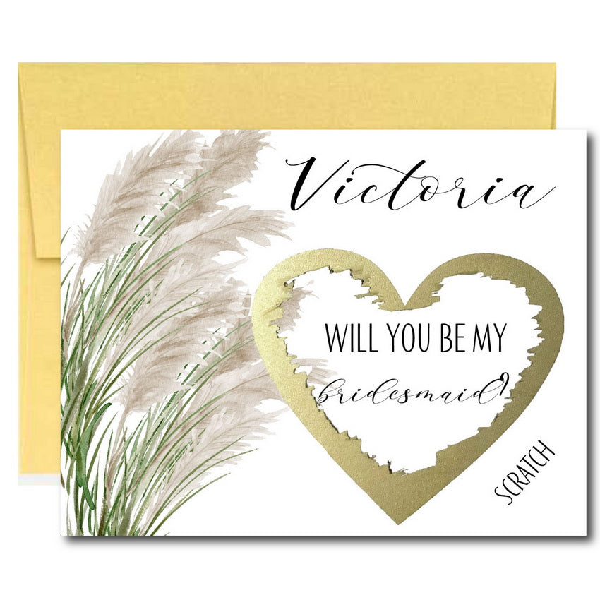 Pampas Grass Will You Be My Bridesmaid Scratch Off Cards