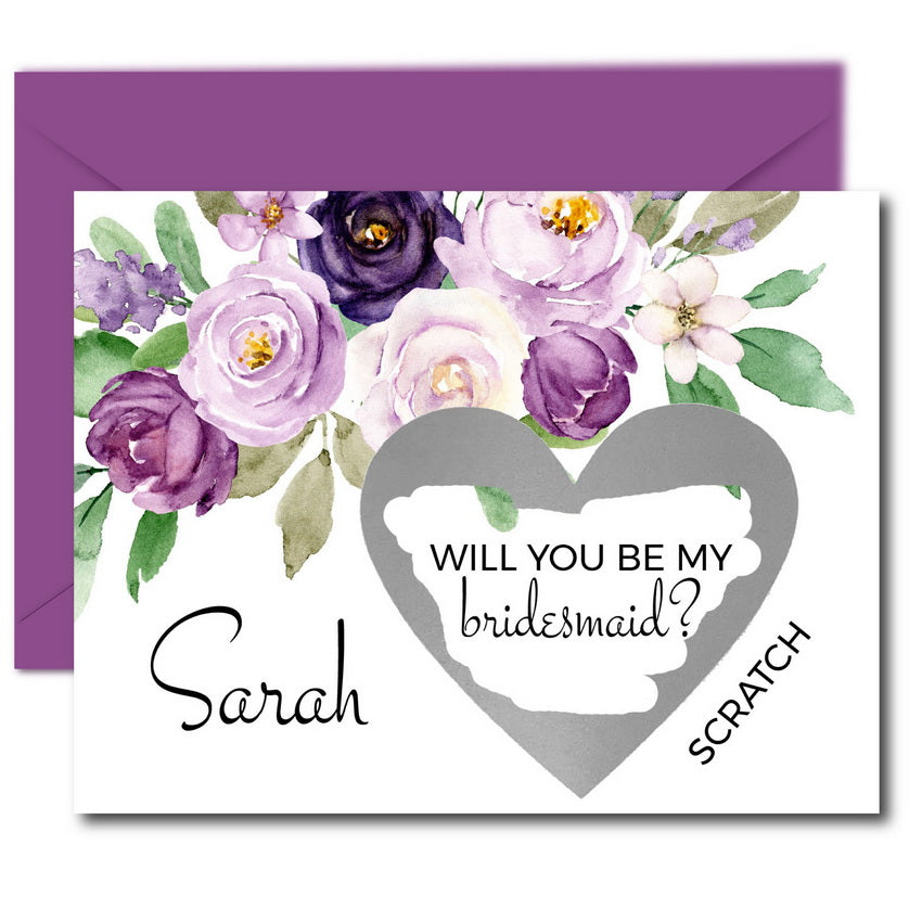 Purple Bridesmaid Scratch Off Cards