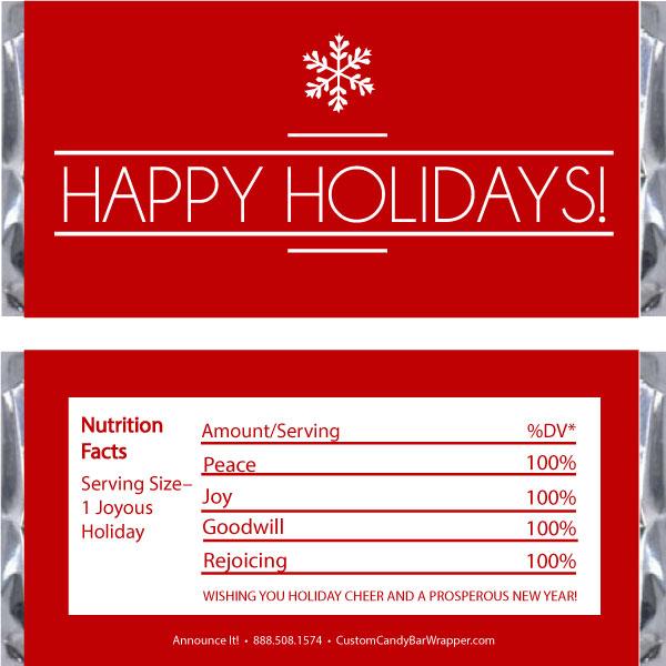Happy Holidays Candy Bar Wrappers