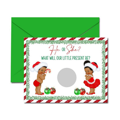 Christmas Gender Reveal Scratch Off Cards, Medium Complexion with Envelopes