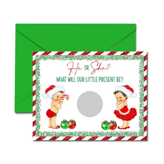 Christmas Gender Reveal Scratch Off Cards, Lighter Complexion with Envelopes