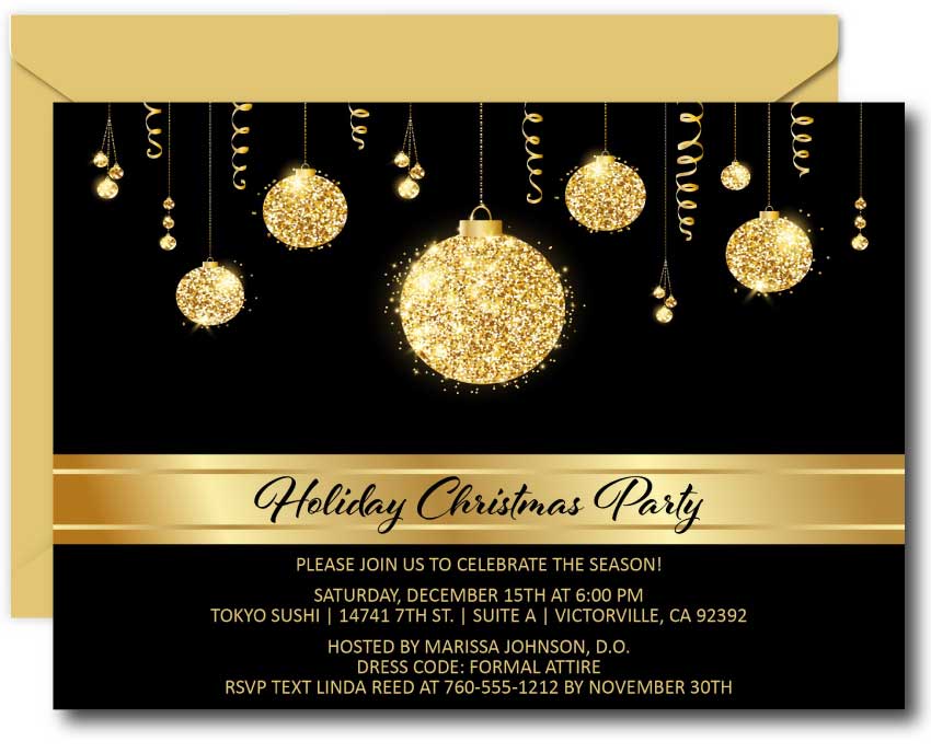 Gold Bulbs Christmas Invitations