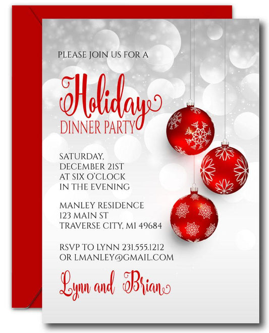 Red Ornaments Christmas Party Invitations