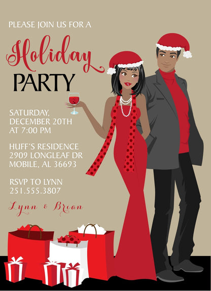 Couples Christmas Party Invitations - Darker Complexion