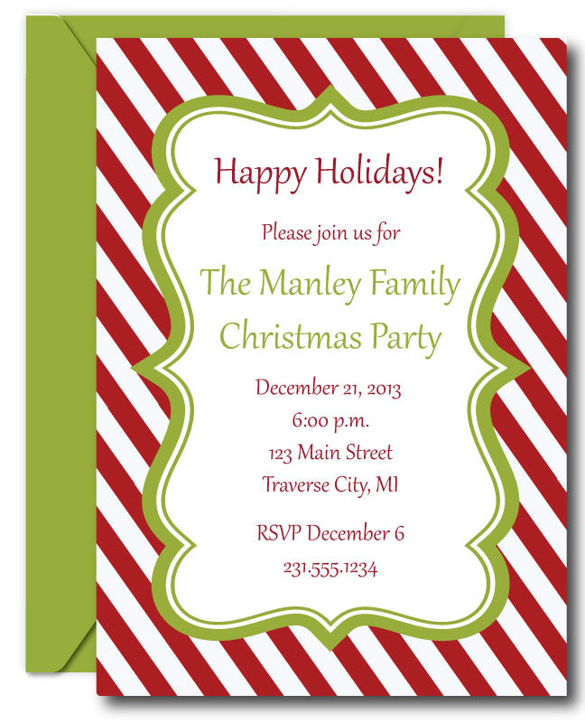 Candy Cane Christmas Party Invitations