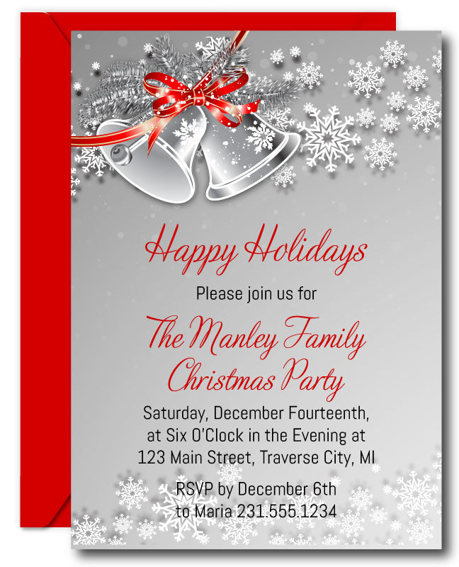Silver Bells Christmas Party Invitations