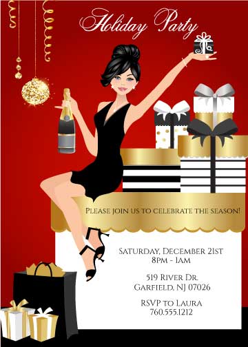 christmas party dress code invitation Swirled Red Christmas Tree Holiday Party Invitations
