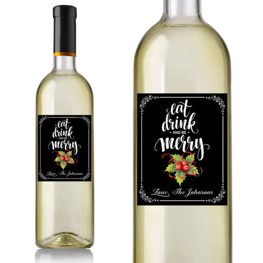 Eat Drink & Be Merry Christmas Wine Label