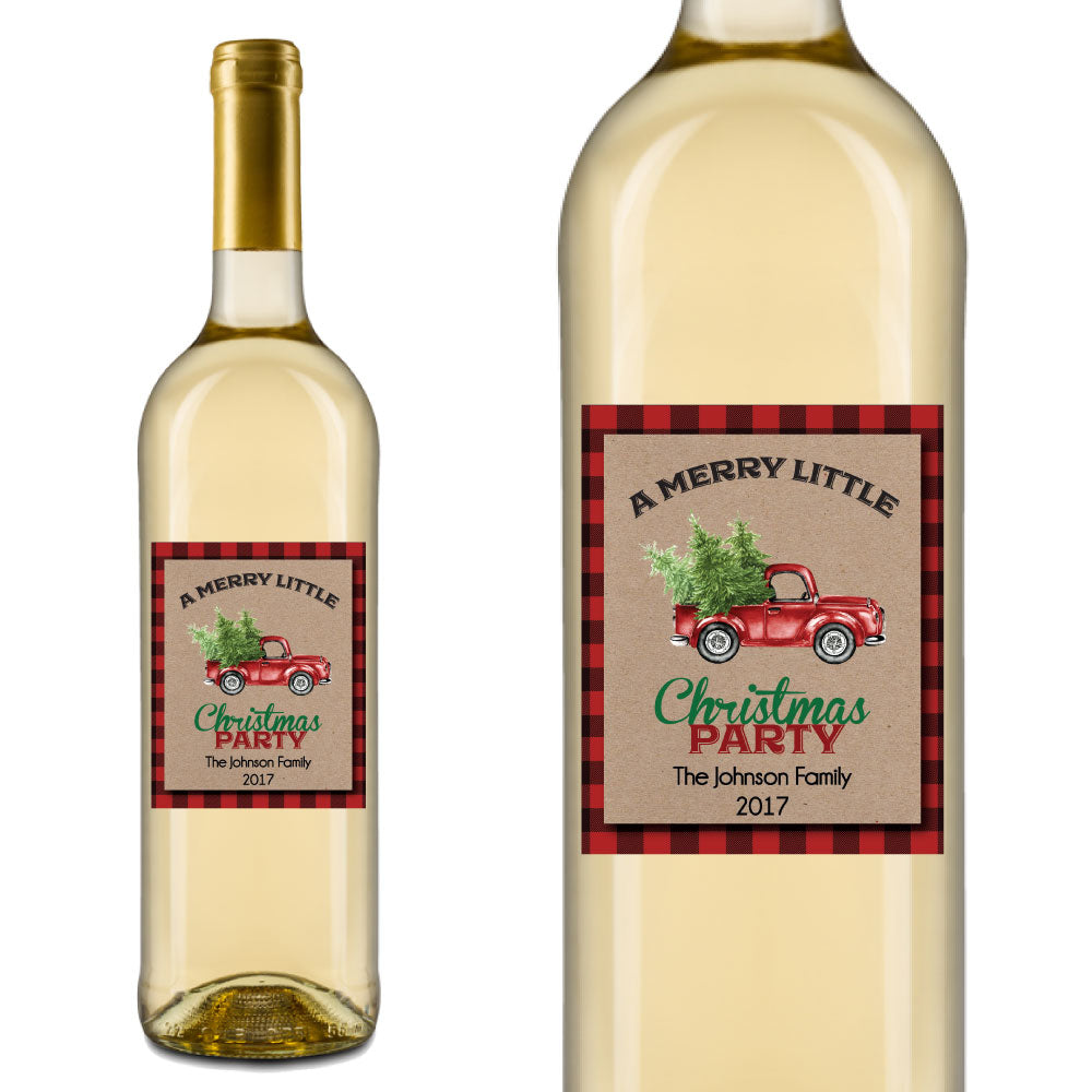 Red Truck Christmas Wine Labels