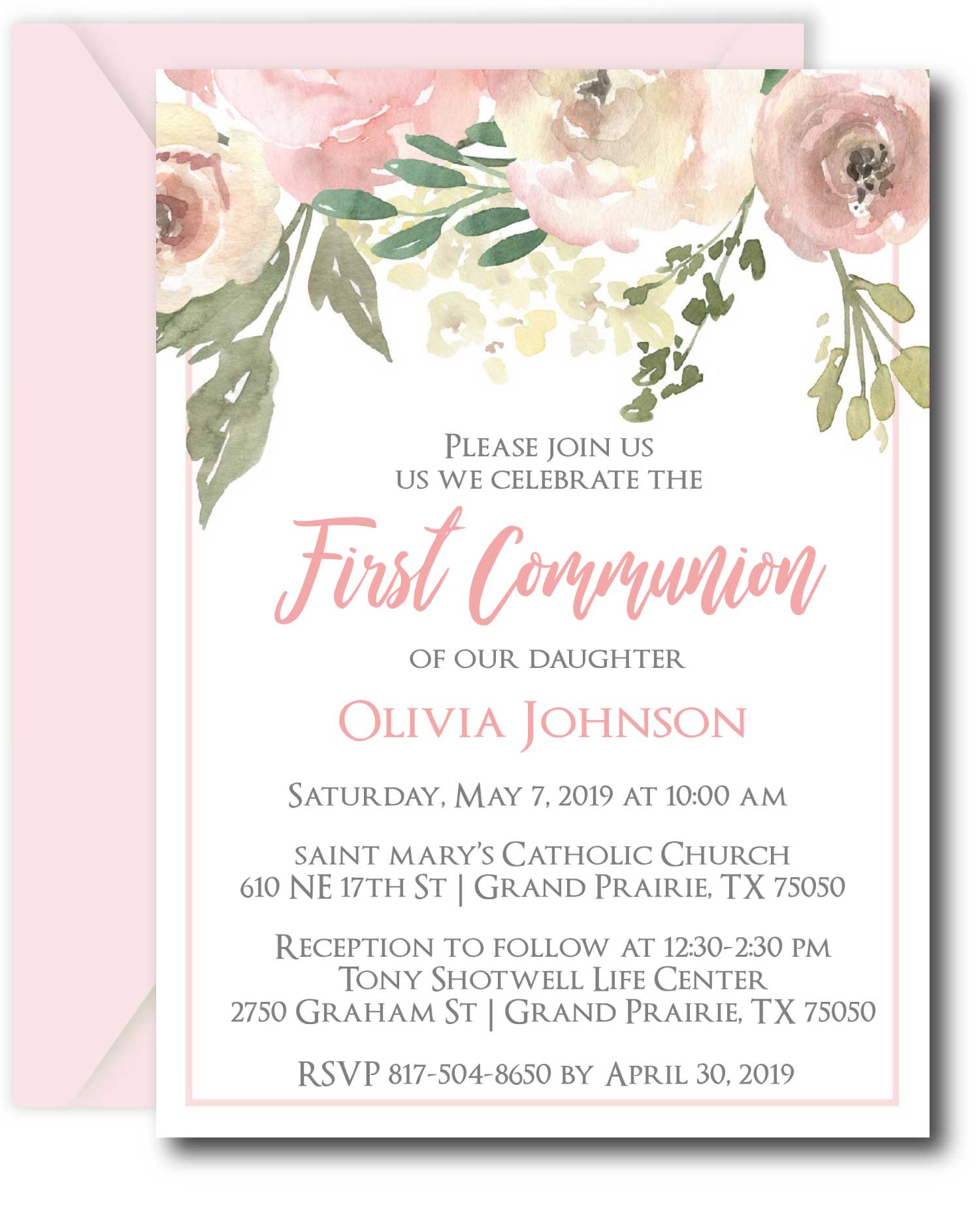 Floral Beauty First Communion Invitations