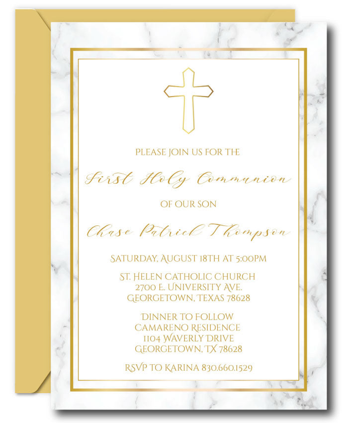 Marble First Communion Invitations