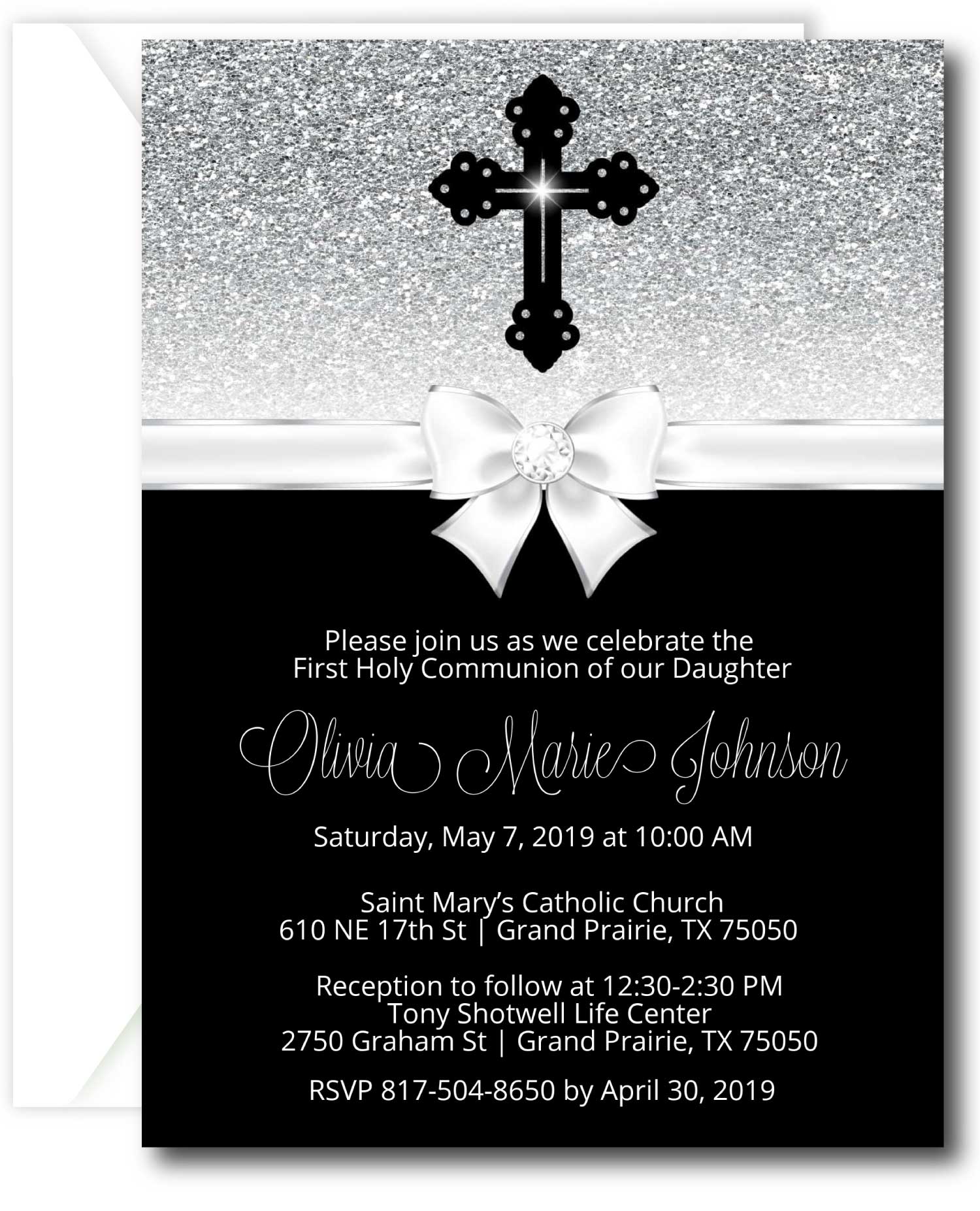 Diamond Cross First Communion Invitation