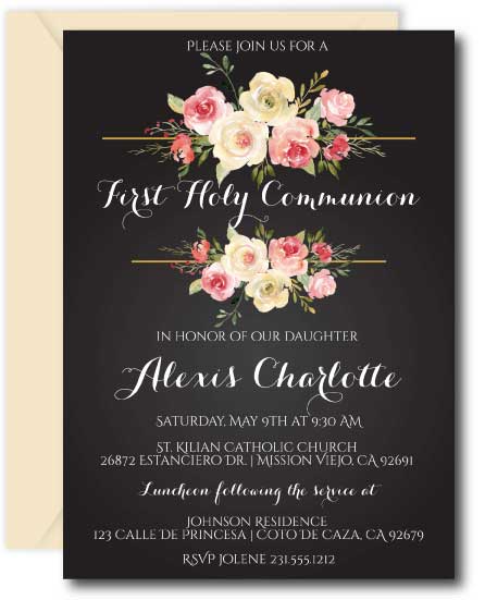 Floral First Communion Invitations