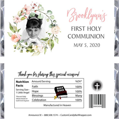 Floral Photo Communion Candy Bar Wrappers