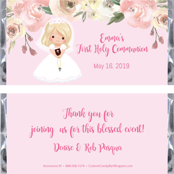 Girl First Communion Candy Bar Wrapper - Blonde