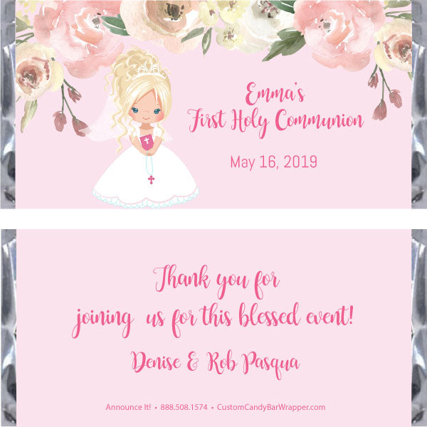Girl First Communion Candy Bar Wrapper - Blonde Updo