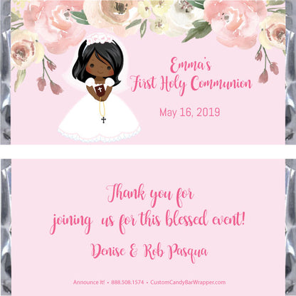 Girl First Communion Candy Bar Wrapper - African American