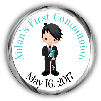 Boy First Communion Kisses Stickers Black Hair