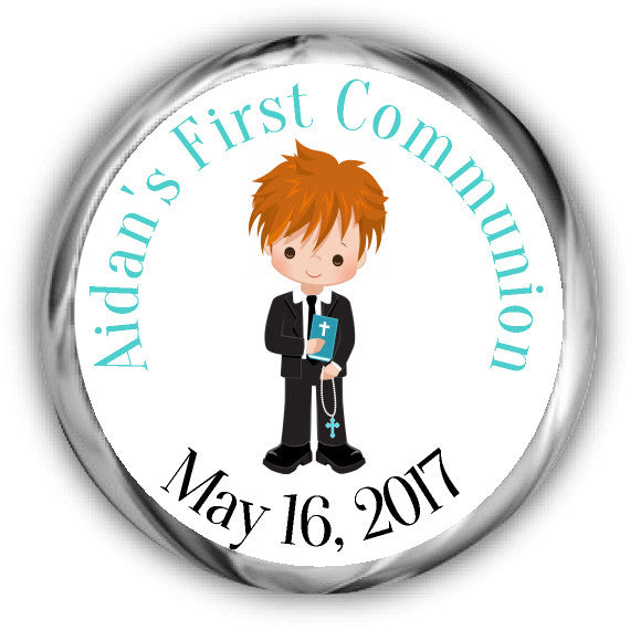 Boy First Communion Kisses Stickers Red Hair