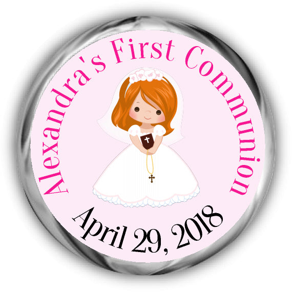 Red Hair Girl First Communion Kisses Stickers