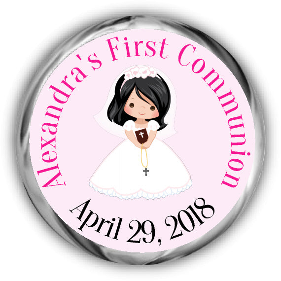 Black Hair Girl First Communion Kisses Stickers