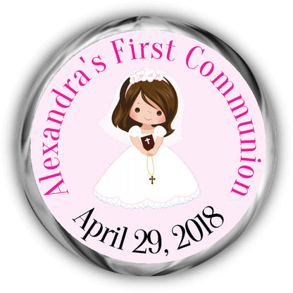 Brunette Girl First Communion Kisses Stickers