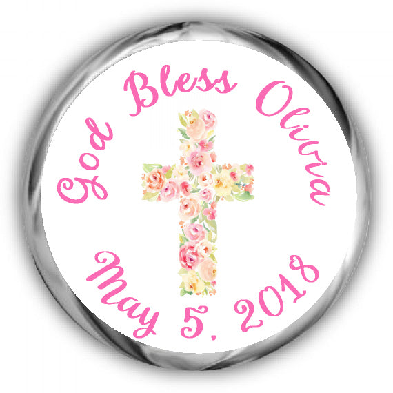 Floral Cross First Communion Kisses Stickers