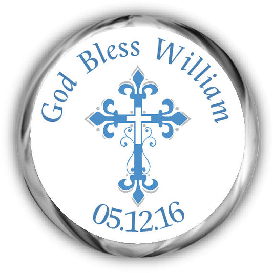 Frilly Blue Cross First Communion Kisses Stickers