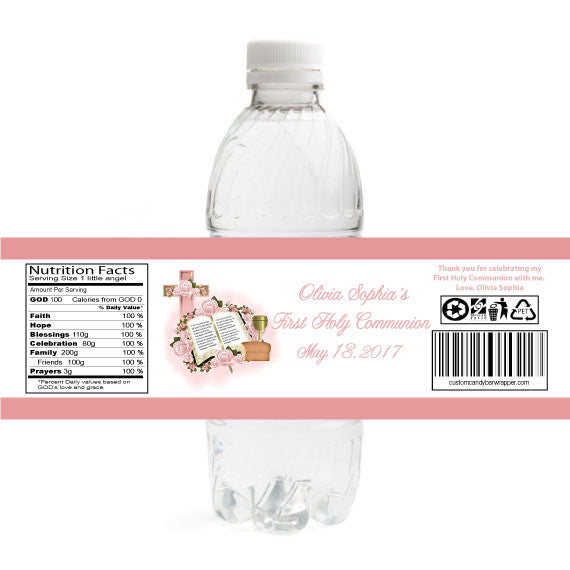 Pink Bible Chalice First Communion Bottle Label
