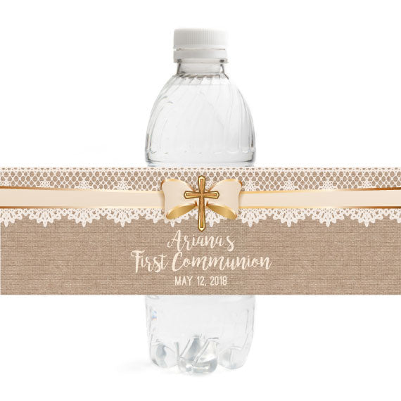 Burlap Communion  Bottle Label