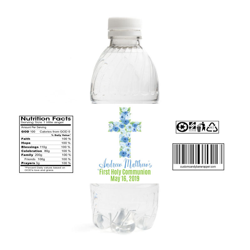 Boys Cross First Communion Water Bottle Labels