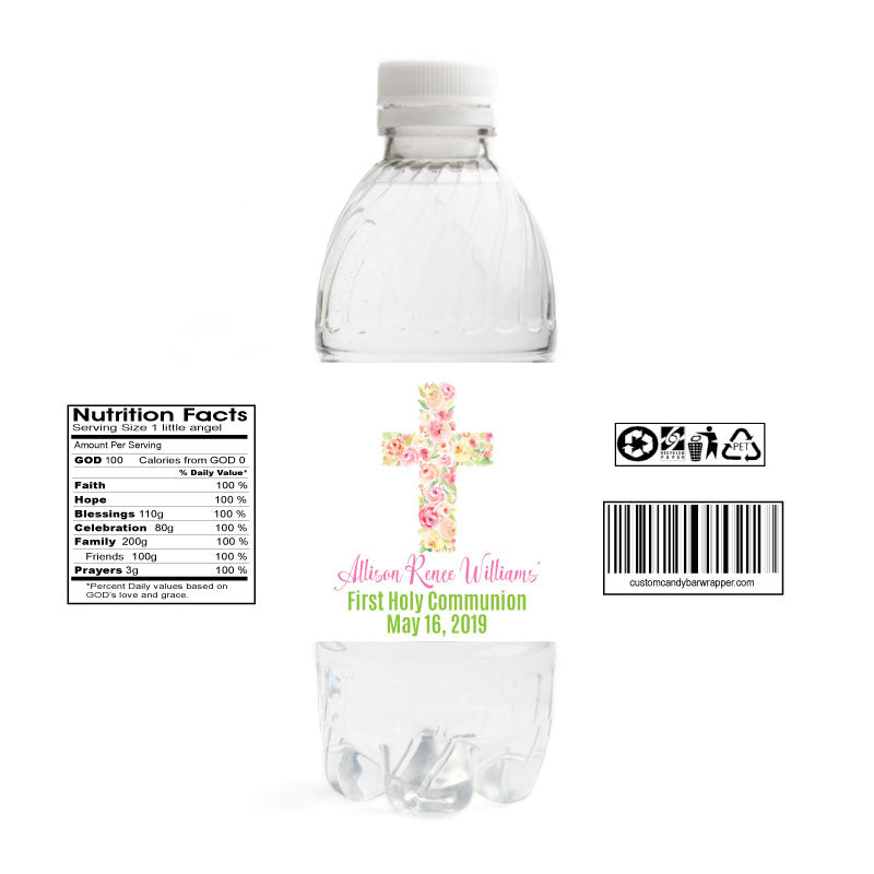 Girls Cross First Communion Water Bottle Labels