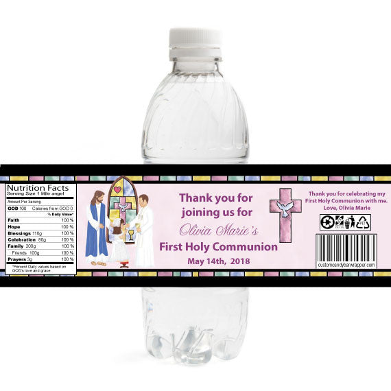 Stained Glass Girl 1st Communion Bottle Label