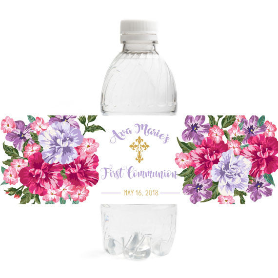 Floral First Communion Bottle Label