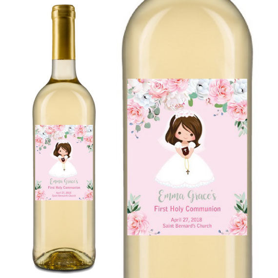 Floral Girl Communion Wine Labels