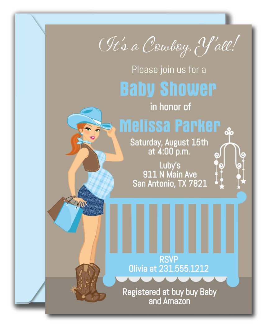Cowboy Baby Shower Invitations - Red Hair
