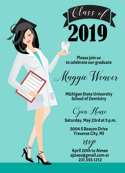 Dental School Graduation Invitation - Black Hair