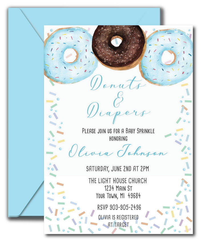Donut Baby Shower Invitations, Blue