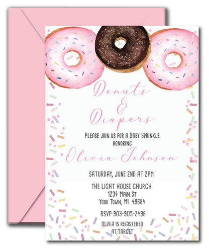 Donut Baby Shower Invitations, Pink