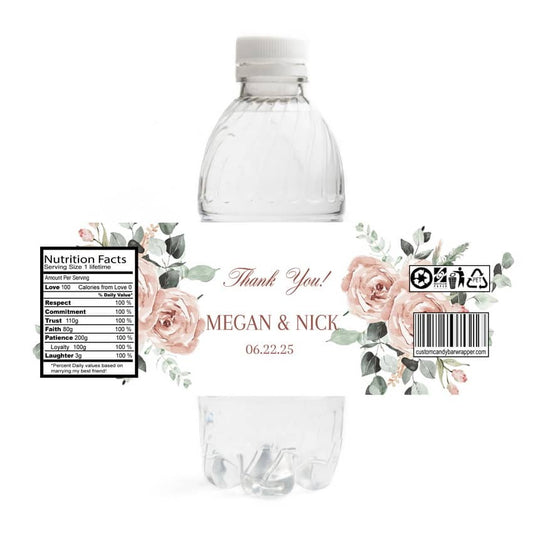 Dusty Rose Wedding Water Bottle Labels