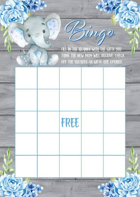 Blue Elephant Baby Shower Bingo Game Printable
