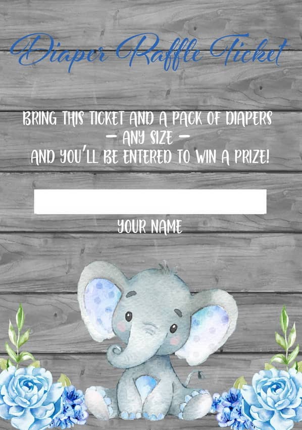 Blue Elephant Baby Shower Diaper Raffle Ticket