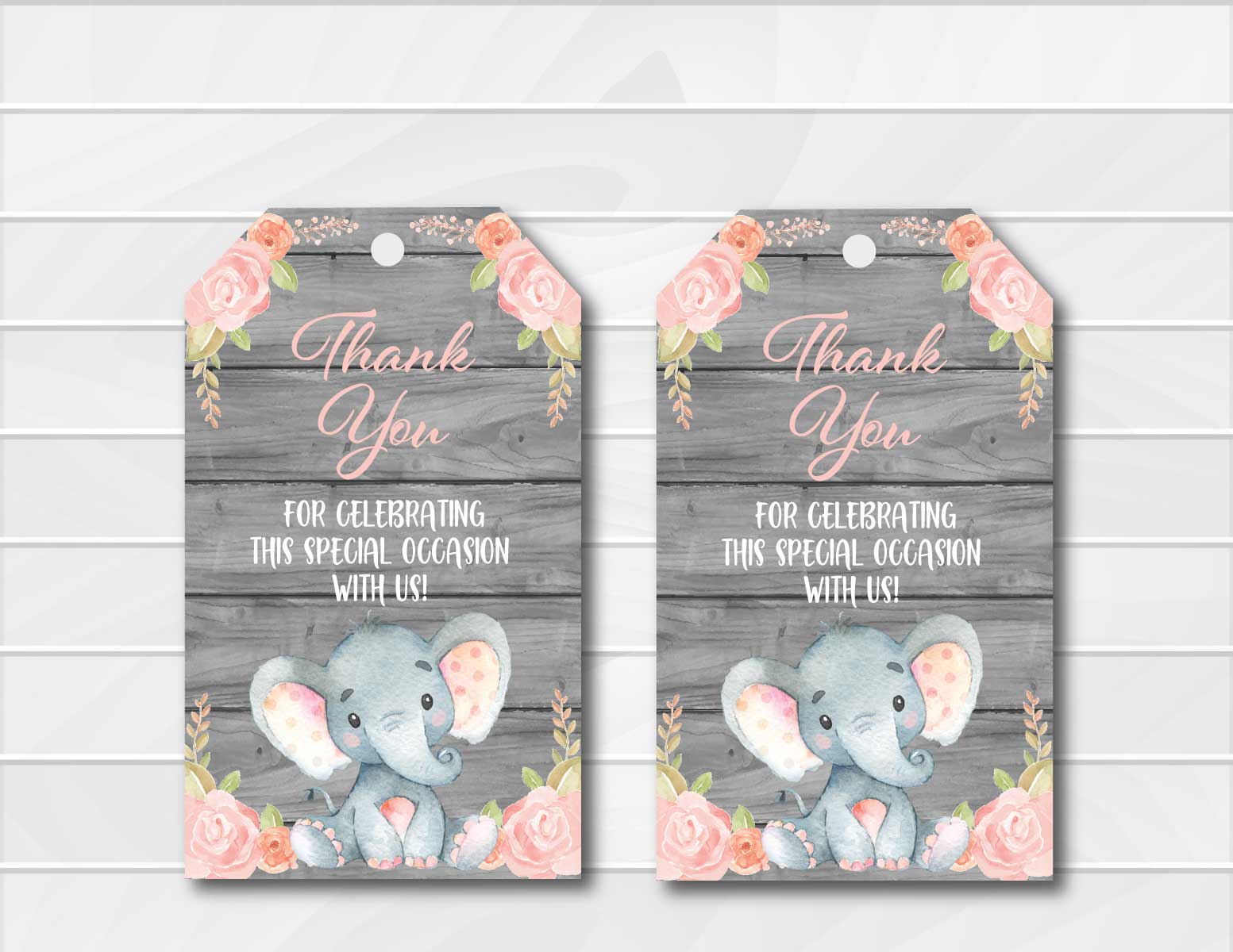 Pink Elephant Baby Shower Favor Tags